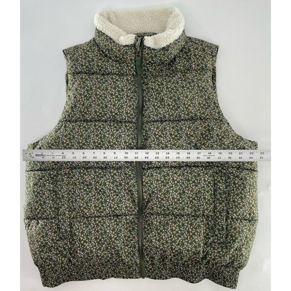 Universal Thread Womens Puffer Vest Sherpa Collar Green Micro Floral Size L - Picture 10 of 10